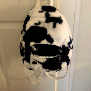 mini fur cow print backpack